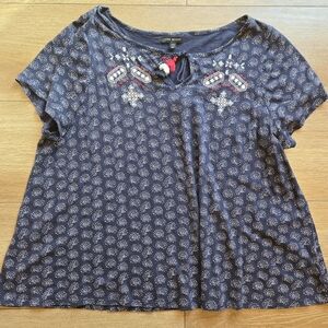 LANE BRYANT Navy Blue Embroidered Womens Top Plus Sz 18/20